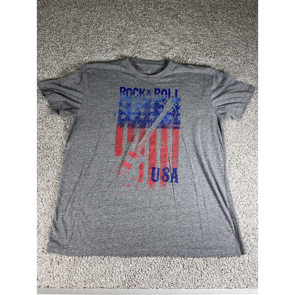 Home Of The Brave Rock N Roll USA T Shirt Size XXL Grey‎ Short Sleeve Patriotic